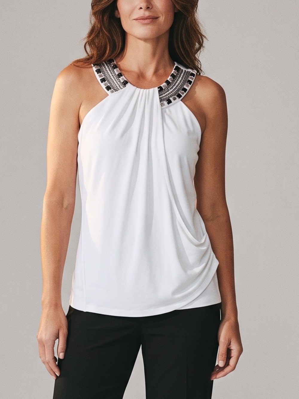 CACHÉ White Embellished Beaded Halter Top Size XS